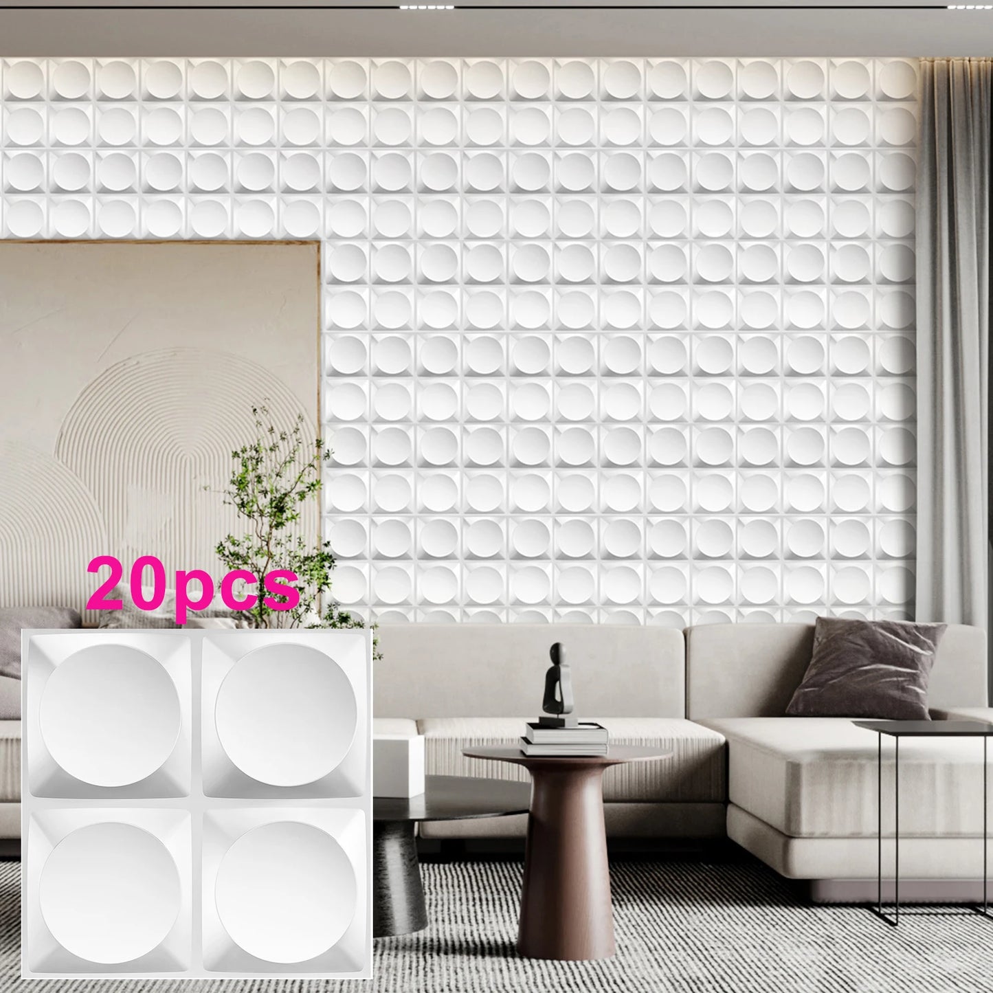 KUUJOJO 20pcs 3D textured wall panel for indoor wall decoration, suitable for living room, hall, bedroom, hotel, office
