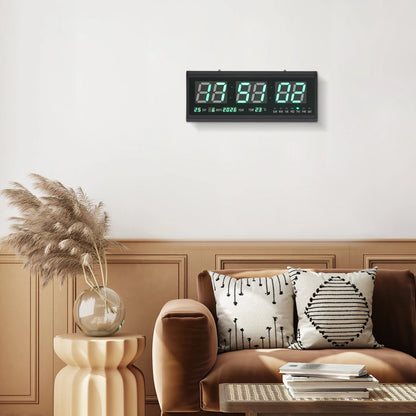 220 V große LED-Digital-Wanduhr, Zeit, Temperatur, Datum, Woche, Anzeige, automatischer Dimmer, leuchtende, leise Tischuhr, Wanduhr, 48 x 19 cm