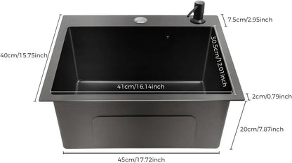 45 x 40 cm schwarzes Nano-Waschbecken, Einzelwaschbecken, kreatives Küchenspülen-Set aus Edelstahl, großes Fassungsvermögen, Wohnaccessoires