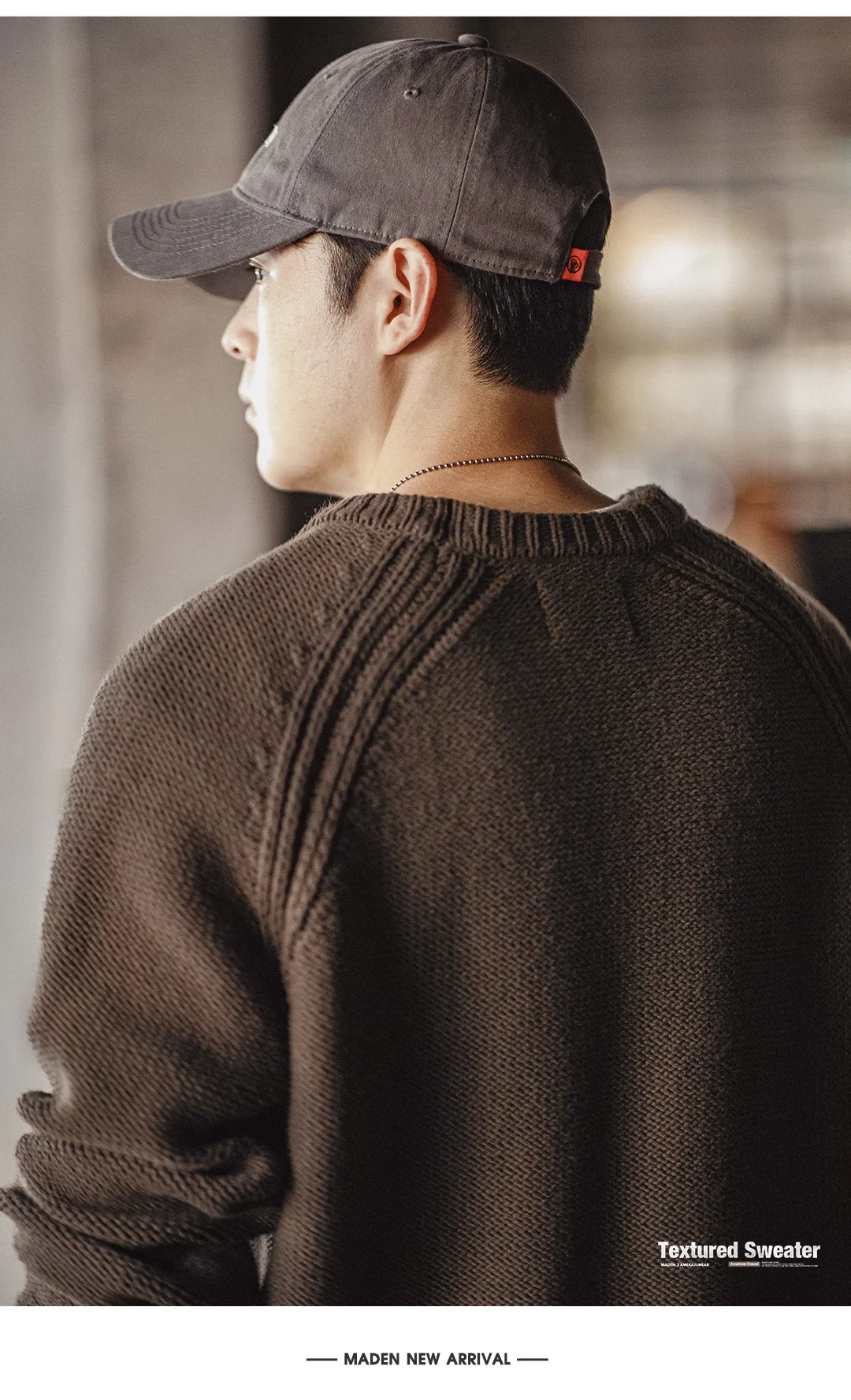 Maden New Vintage Heavyweight Knitted Crew-neck Sweater Brown Warm Pullover Men's Versatile Top for Autumn and Winter Knitwear