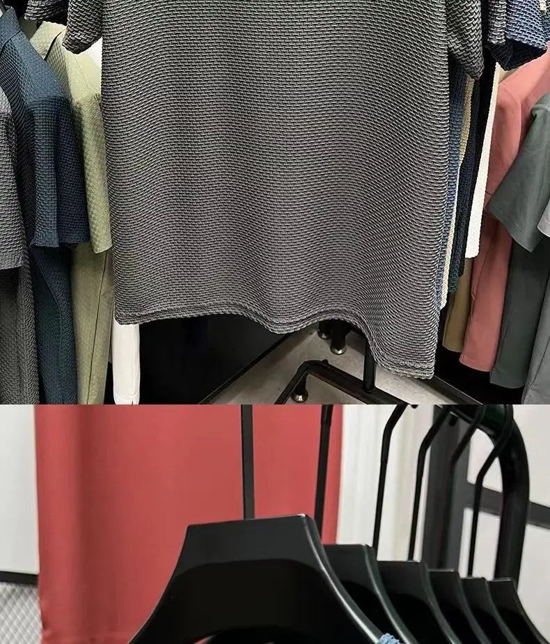 Summer Mesh Ice Silk T-shirt Men's Short Sleeve Round Neck 2023 New Half Sleeve Men Thin Solid Color Tees Top.