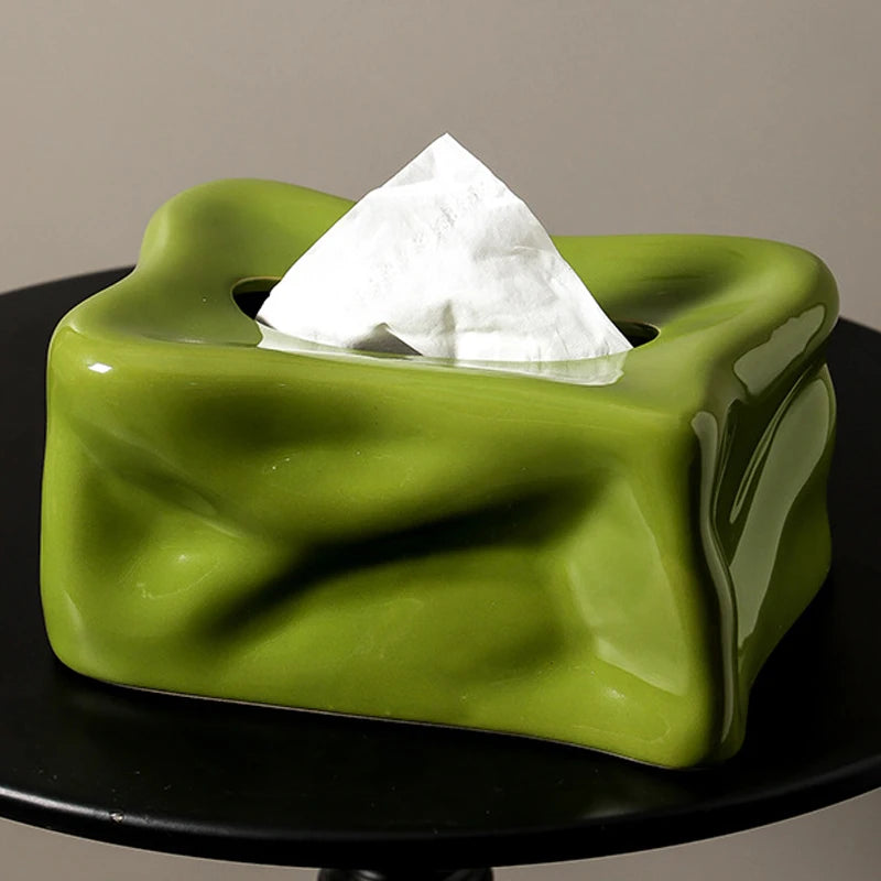 Light Luxury Olive Green Ceramic Tissue Box Bathroom Tissue Box Household Living Room Coffee Table Desktop Ornaments Home Decor.