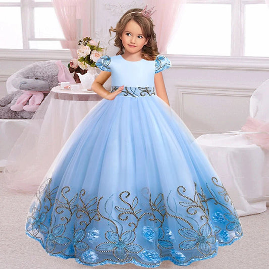 2024 neue Blume Junge Langes Kleid Mädchen Klavier Leistung Kleid Wunderschöne Geburtstag Party Abendkleid 4-12 Jahre Alt karneval Kleidung