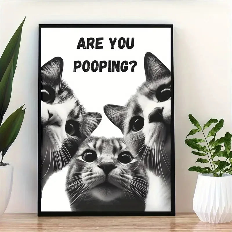 Art quote you are pooping black cat kitten reading newspaper in toilet funny animal poster retro art living room decoration.