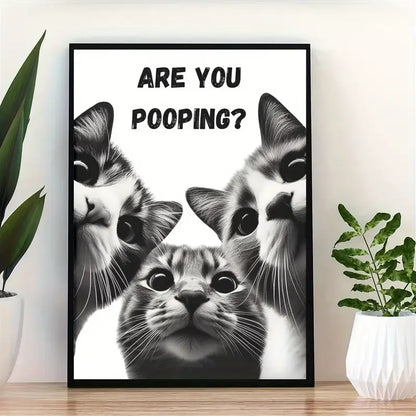 Art quote you are pooping black cat kitten reading newspaper in toilet funny animal poster retro art living room decoration.