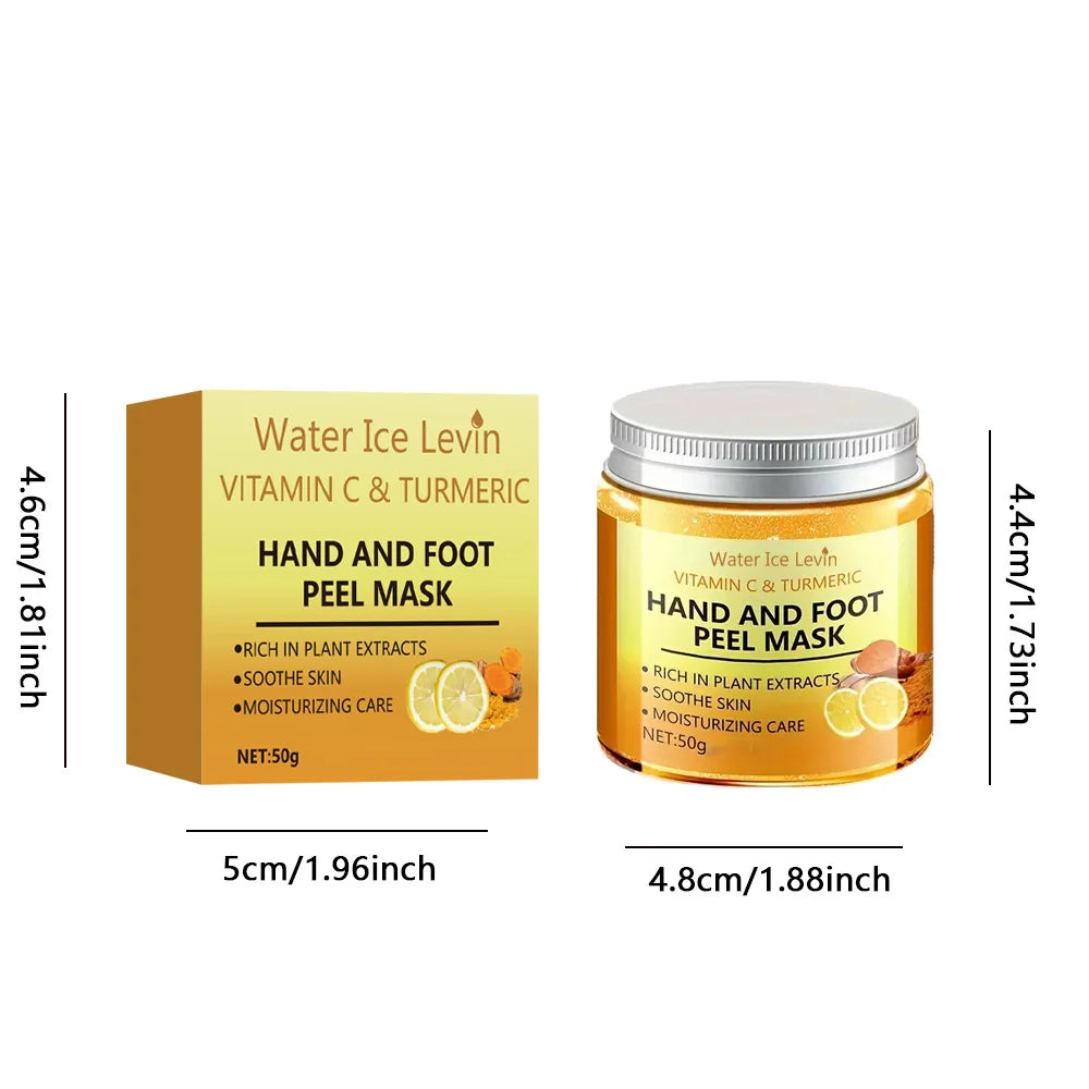 Vitamin c and turmeric hand wax mask for hands and feet, smoothing skin, gently cleansing hand mask, illuminating hand skin.
