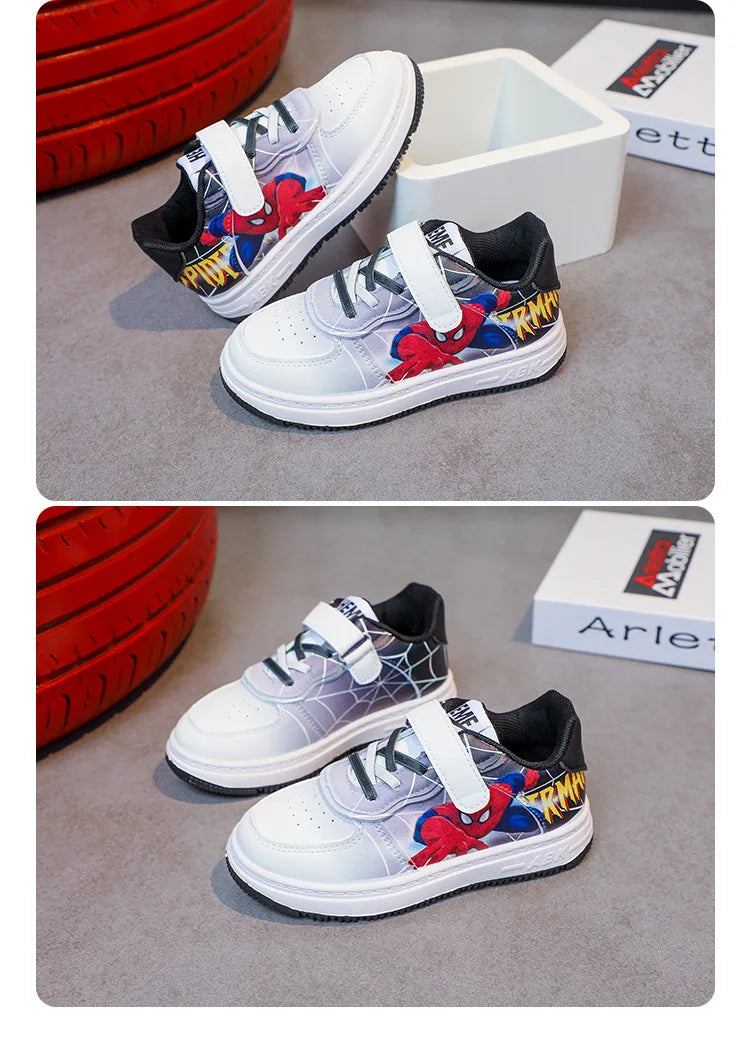 Disney Children's Casual Shoes Cartoon Boys' Breathable Fashion Sports Shoes Sneakers Pu Leather Blue White Shoes Size 26-37.