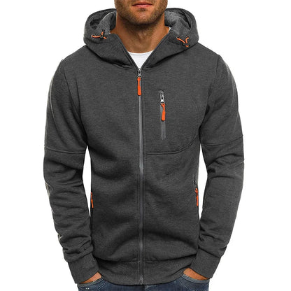 Men's hooded zipper jacket with pockets, custom logo image text, casual sports streetwear, men's cardigan wool sweater, fashion.