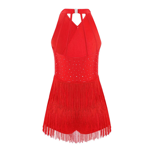 Kinder Mädchen Latin Dance Kleid Fransen Quaste Latin Dance Trikot Kostüm Ballsaal Sumba Cha-cha Tango Bühne Leistung Dancewear