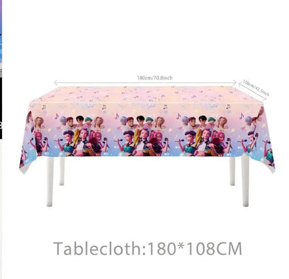 NEUE Dämon Jäger Kpop Geburtstag Dekorationen Set Geschirr Luftballons Banner Tischdecke Tasche Kpop Kuchen Dekor Für Mädchen Party Gefälligkeiten