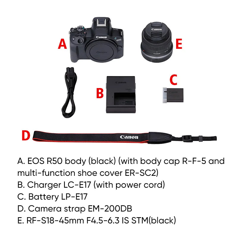 Canon EOS R50 Mirrorless Camera RF-S18-45mm F4.5-6.3 is STM Lens Kit 24.2 Megapixel CMOS (APS-C) Sensor 4K Video Content Creator.