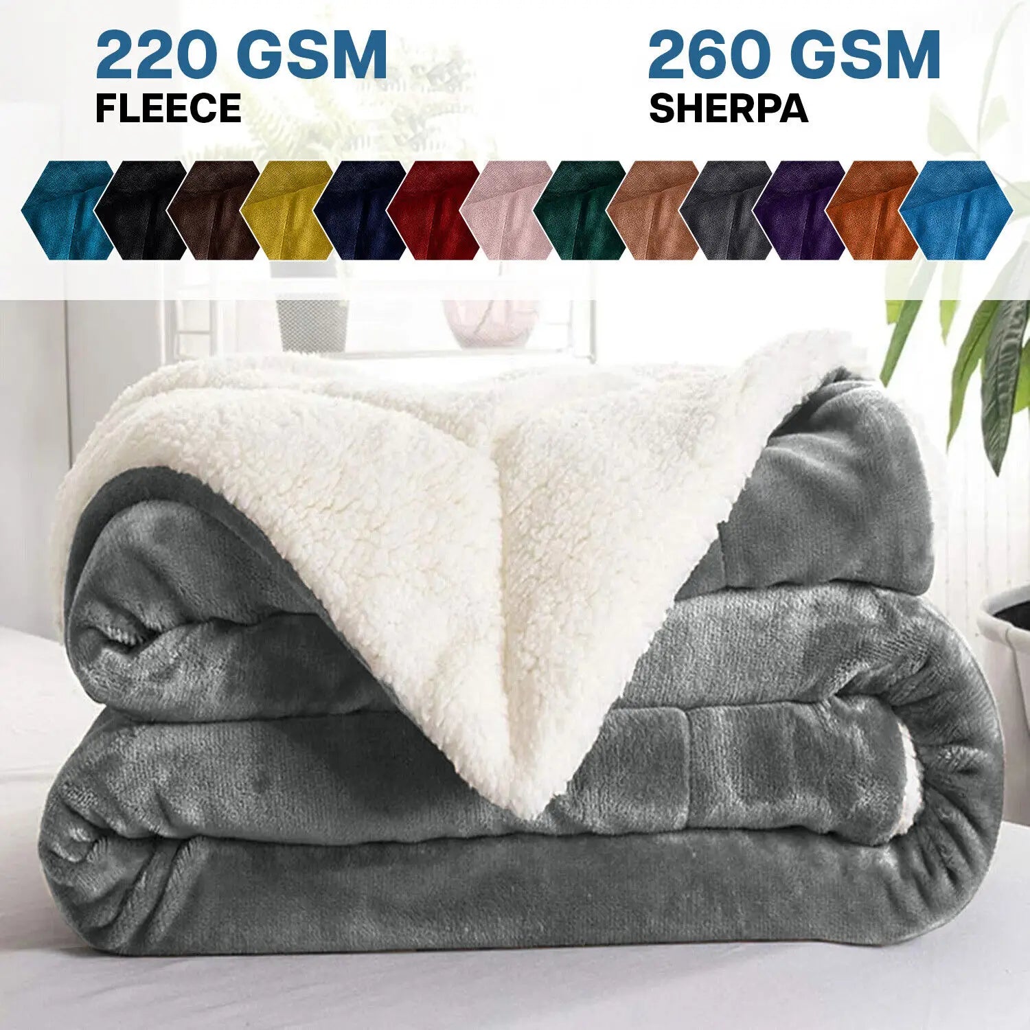 Sherpa Fleece Blanket Reversible Soft Fluffy Warm Large Sofa Bed Throw Blankets.