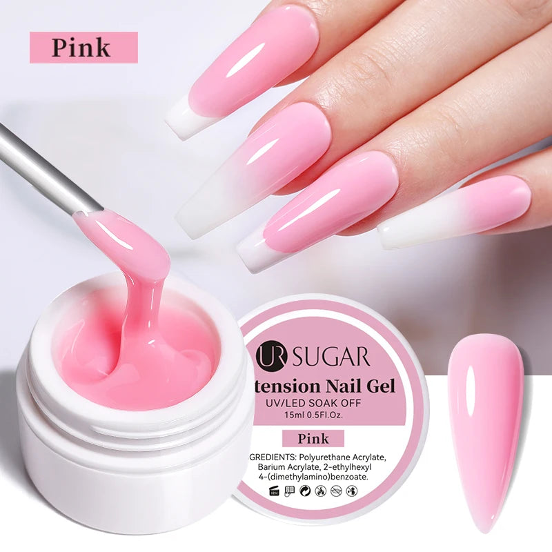 UR SUGAR 7.5ml Acrylic Extension Nail Gel Quick Building Clear Pink Gel Polish Nail Tips extension nail gel  Nail Art Soak Off