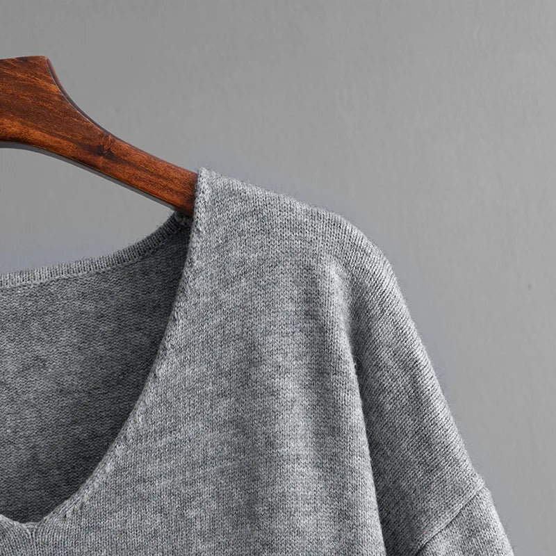 Autumn Winter New Fashion Women’s Solid Color Casual Trendy Loose 2 Piece Sets V-neck Long Sleeve T-shirts Wide Leg Trousers.