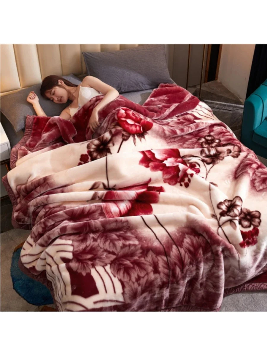 Winter Quilt Thick Warm Fluffy Blankets Super Soft Raschel Stitch Double Layer Winter Mink Throw Fat Quilts Double Size Blanket