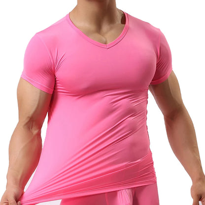 Ice Silk T Shirt for Men Summer Breathable Short Sleeve Tops Men's Quick Dry T-shirt Trainer Slim Tops.