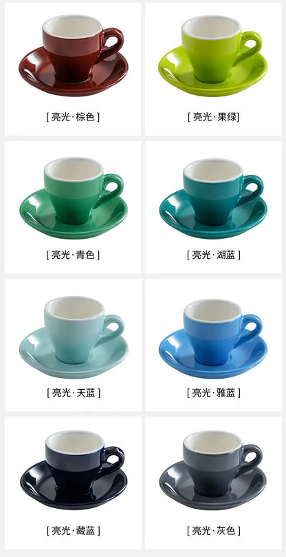 Thickened Ceramic Coffee Cup Set 80ML Italian Espresso Cup Plate Small Cup Colorful with Plate Spoon Drinkware.
