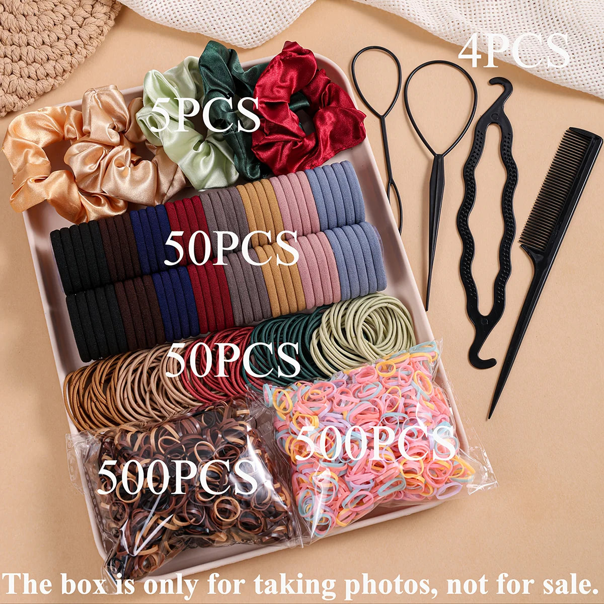 1109pcs Women Dark Hair Accessories Set Elastic Seamless Ponytail Scrunchies Small Rubber Bands Fashion Hair Ties Headbands.
