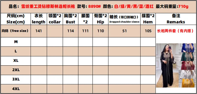 Eid Muslim Dress for Women Hooded Abaya 2 Piece Set Diamond Jalabiya Morocco Party Dresses Dubai Abayas Kaftan Vestido Long Robe.