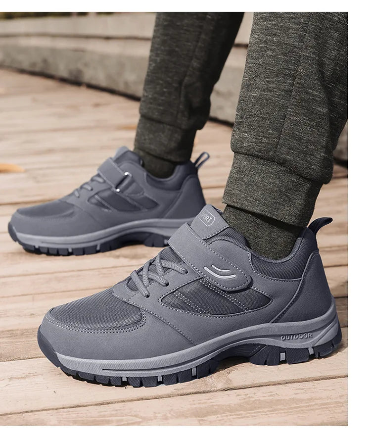 Men's Trendy Running Shoes With Hook And Loop Fastener, Comfy Breathable Wear Resistant Shock Absorption Cushioned Sneakers