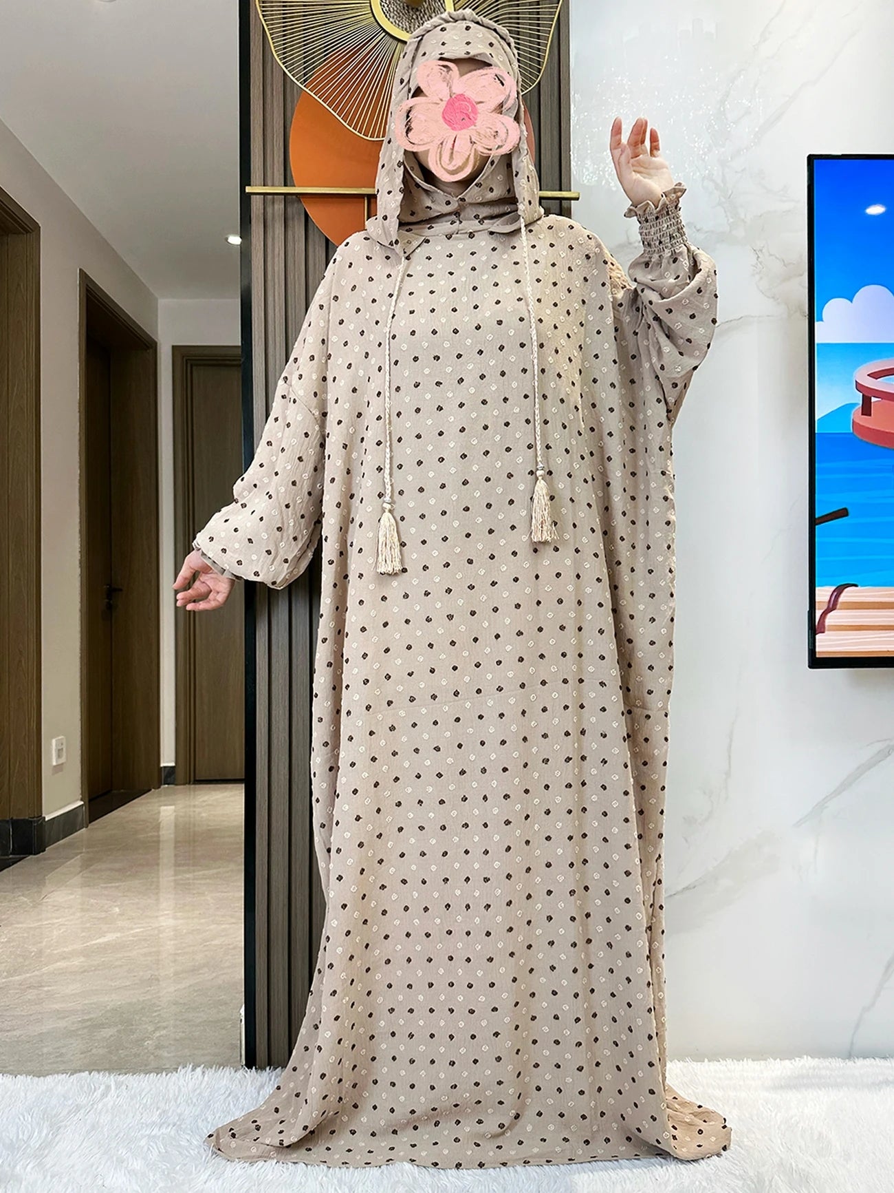 Latest Ramadan Soft Cotton Prayer Abaya Double Hats Dubai Turkey Islam Prayer Clothes Fabric Dresses Islam Women Dress Kaftan.