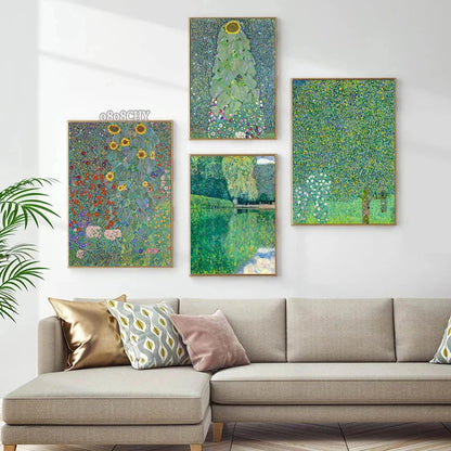 Gustav Klimt Flower Garden Sunflowers Church Canvas Oil Painting Abstract Plants Flowers Wall Art Poster Nordic Home Decor Mural.