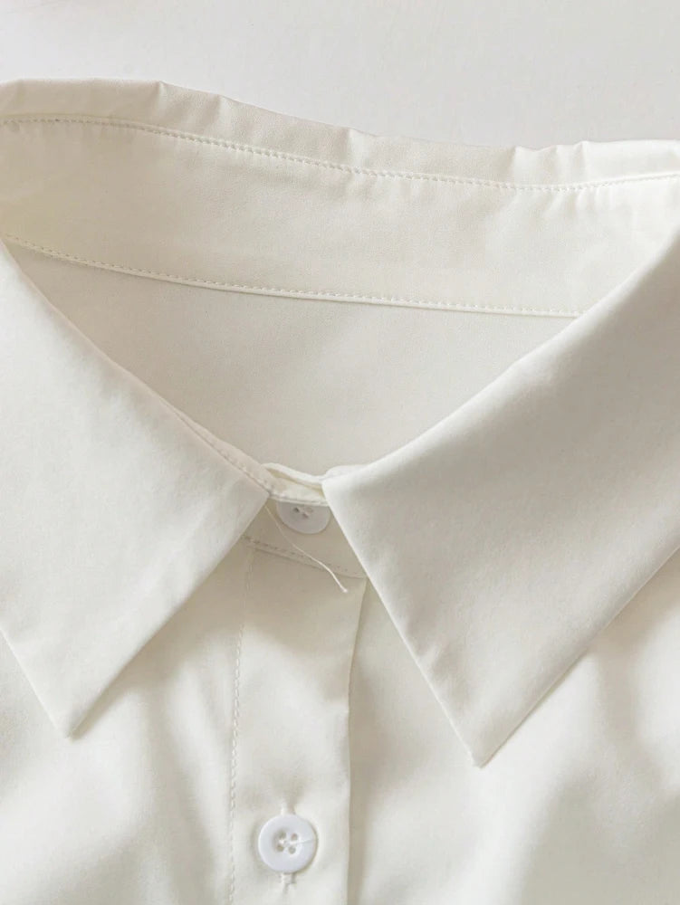 Plus Size Spring/Summer White Slim Fit Long Sleeve Shirt Solid Colour Fashionable and Versatile Office Wear Simple and Refined.