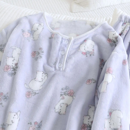 2025 New Winter Women's Pajama Set with Thickened Fleece and Flannel Warm Head Cartoon Comfortable Home Clothing Set Pijama.