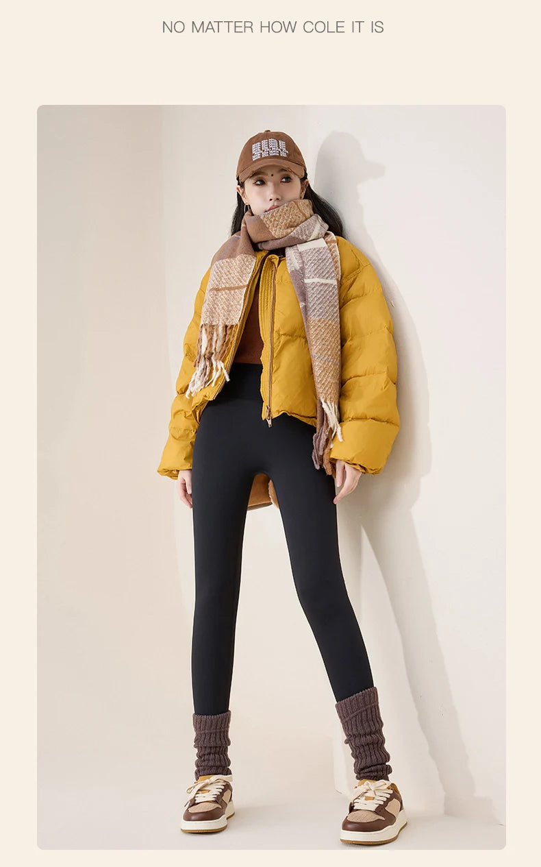 BIVIGAOS Autumn Winter High Waist Fleece Sharkskin Leggings Women Seamless Slim Tight-Fit Velvet Thickened Elastic Warm leggings.