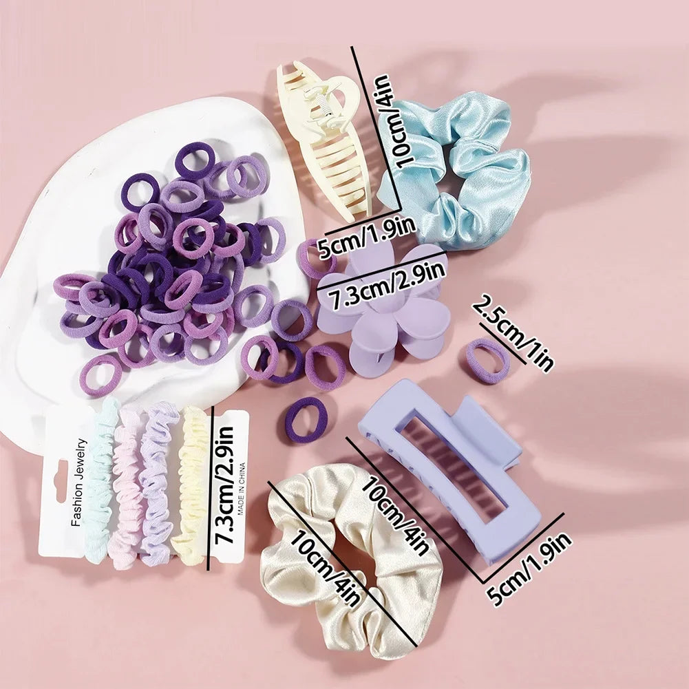 Sweet Multicolor Hair Tie Hair Clip Set Durable Hairpin Simple Elastic Ponytail Rubber Band Headwear Hair Styling Accessories.