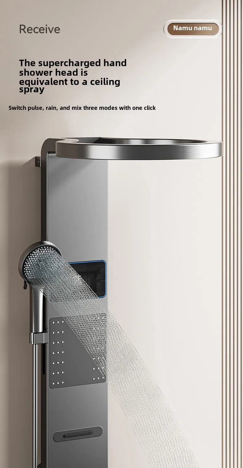 Multi Functional LED Shower Screen Wall Mounted Waterfall Shower Head Set Bathroom Digital Atmosphere Light Shower Set Screen