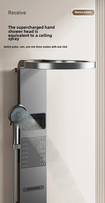 Multi Functional LED Shower Screen Wall Mounted Waterfall Shower Head Set Bathroom Digital Atmosphere Light Shower Set Screen