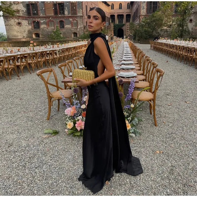Elegante Feste Band Frauen Halfter Kleid Off Schulter Ärmellose Backless Dünne Weibliche Maxi Kleider 2025, Sommer Neue Chic Dame Robe