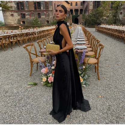 Elegante Feste Band Frauen Halfter Kleid Off Schulter Ärmellose Backless Dünne Weibliche Maxi Kleider 2025, Sommer Neue Chic Dame Robe