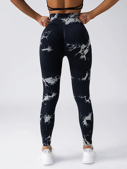 Tie Dye Seamless Leggings for Women High Waist Yoga Pants Scrunch Butt Lifting Elastic Tights Wide Waistband Sports Leggings.