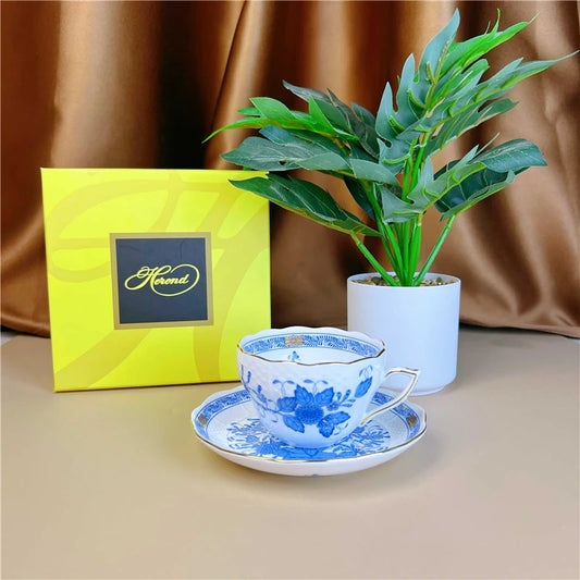 Flower Basket Coffee Cup and Saucer Set Ceramic Cup Saucer Gift Box Bone China Afternoon Tea Pastoral Flower Home Drinkware.