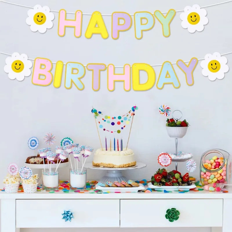 1PC Daisy Happy Birthday Party Dekoration Banner Kinder Erwachsene Szene Bunte Flaggen Party Foto Requisiten.