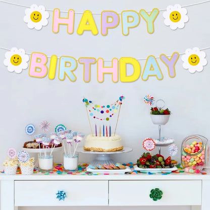 1PC Daisy Happy Birthday Party Dekoration Banner Kinder Erwachsene Szene Bunte Flaggen Party Foto Requisiten.