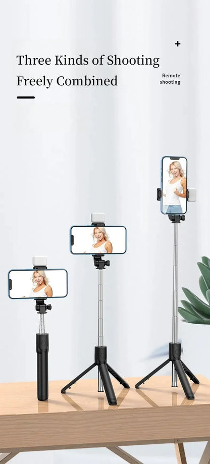 Cell Phone Selfie Stick Tripod Blue-tooth Remote Wireless Selfi Stick Phone Holder Stand with Beauty Fill Light for Phone.