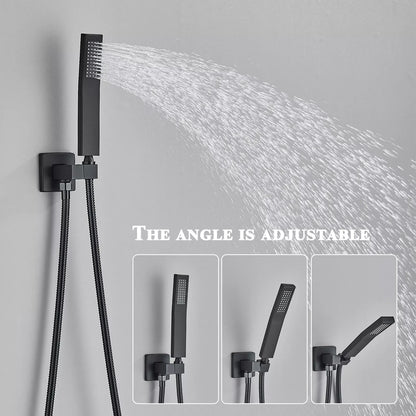 Matte Black Wall Mount Bathroom Shower Faucet 8/10/12/16 Inch Rainfall Mixed Hot Cold Water Mixer Bathtub Tap with Hand Sprayer