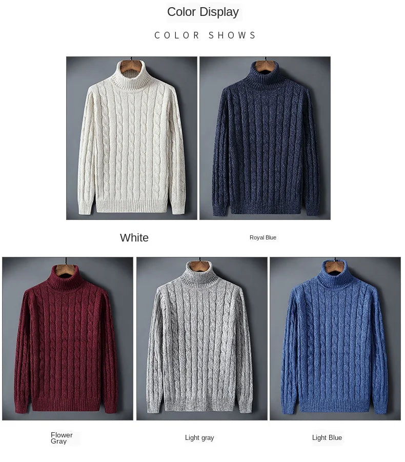 Twist Sweater Men's Turtleneck Pullovers High Neck Loose Winter Korean  Fashion Trendy Thick Warm White Sweater knitted.