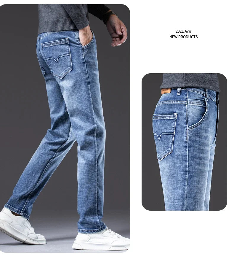 Herbst Winter Neue Business herren Jeans Klassische Mode Stretch Gewaschen Casual Denim Hosen Bequeme Gerade Männliche hosen
