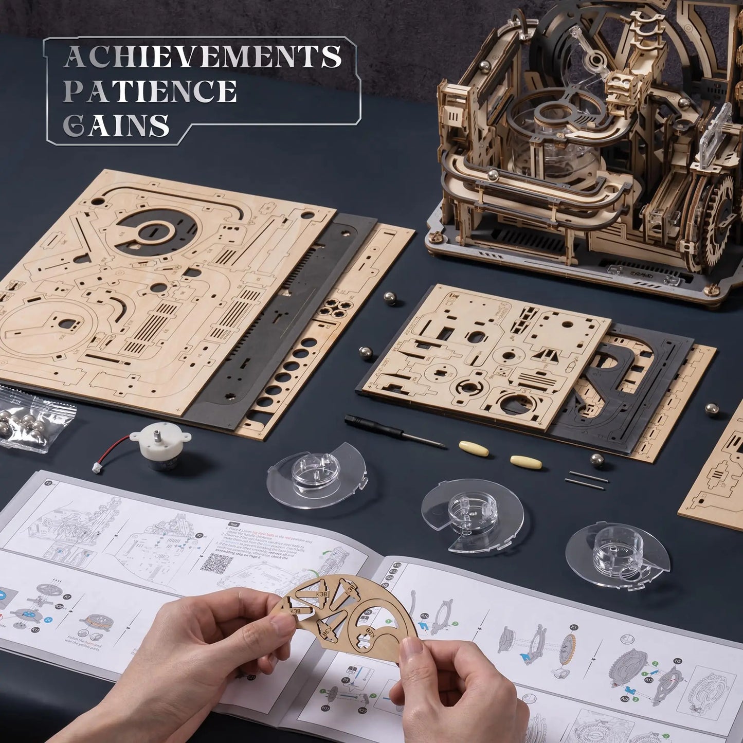 ROBOTIME Rokr Electric Marble Run with Light 3D Puzzle Toys Marble Spaceport Gifts for Kids Children Connect With Night City.