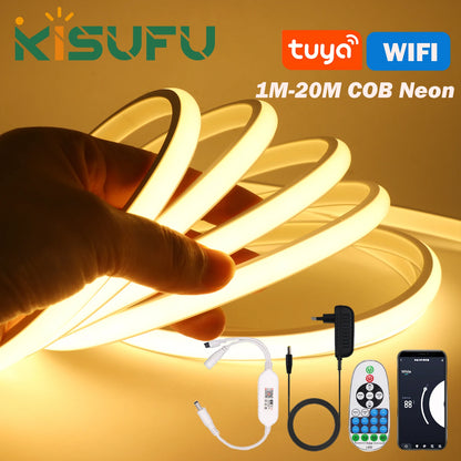 12V 24V Tuya Smart WiFi COB Neon Strip Waterproof 0.5M 5M 10M 20M 320LED/M Flexible LED Tube Tape for Kitchen Cabinet Room Decor.