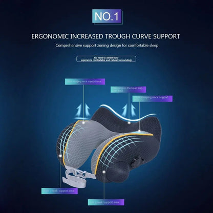 New U-shaped Travel Neck Pillow Elastic Fabric Foldable Inflatable Pillow Press Type Neck Support Cushion Airplane Pillow.