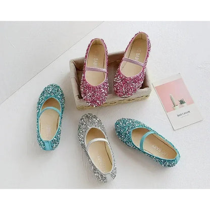 2025 Spring 1 to 12 years old girls dress shoes Beauty Pointed Toe Teen Girl Leather Shoes Bling Princess Wedding Shoes.
