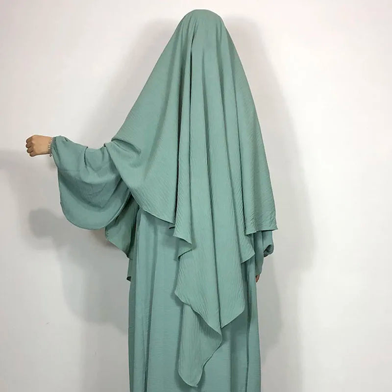 New One Layer Jazz Crepe Diamond Khimar High Quality Muslim EID Ramadan Islamic Clothing Tie Back Prayer Hijab Dropshipping.