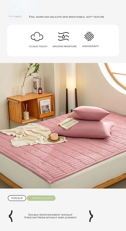 Washed cotton quilted thicken mattress pink romance heart sleeping mat 150cm bed sheet bed protection pad queen king size.