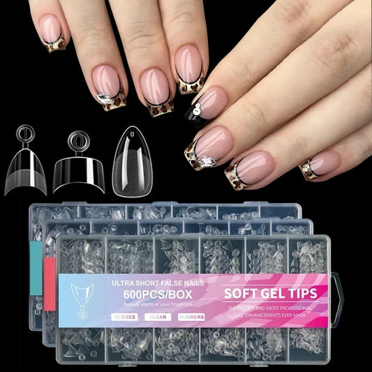 120-600Pcs False Nail Tips Soft Gel Fingertip Semi-matte Square French Coffin Full Half Cover Artificial Fake Nails Extension.