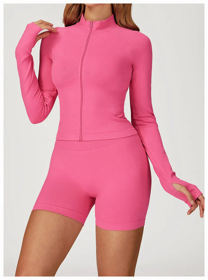 2PCS Yoga Suit Sports Set Women Gym Set Woman Tracksuit Running Workout Long Sleeve Sports Shirt Shorts and bra set Sport Outfit.